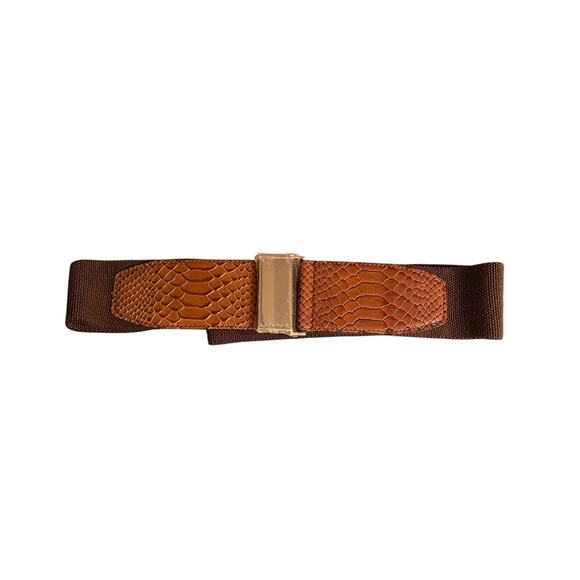 Y2K Calvin Klein Stretch Waist Belt Brown Snakeskin Silver L/XL NWT main image 8